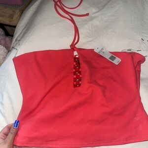 bebe Red Sleeveless Bustier Tank Top with Tie Front